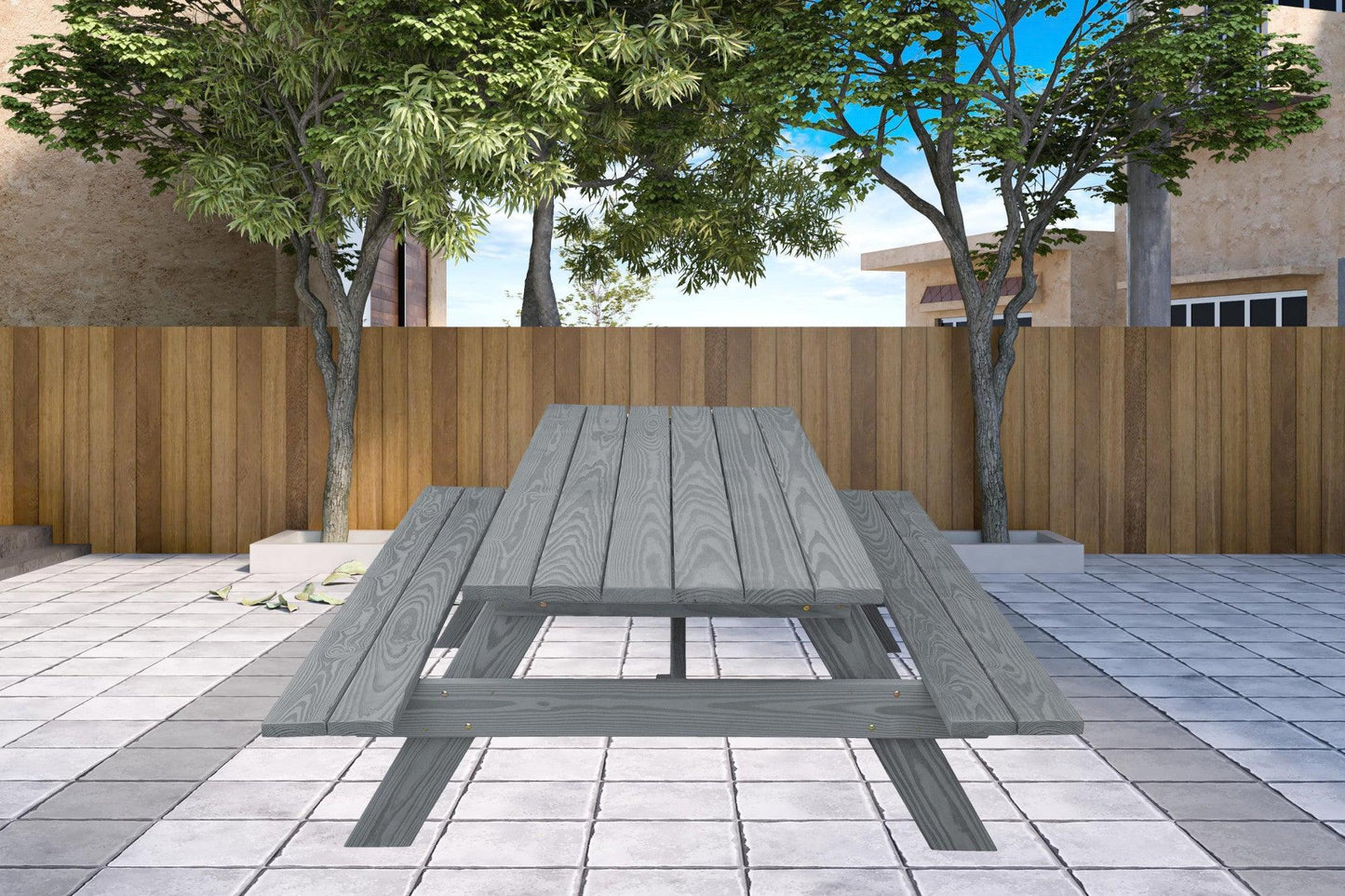 94" Gray Solid Wood Outdoor Picnic Table - FurniFindUSA