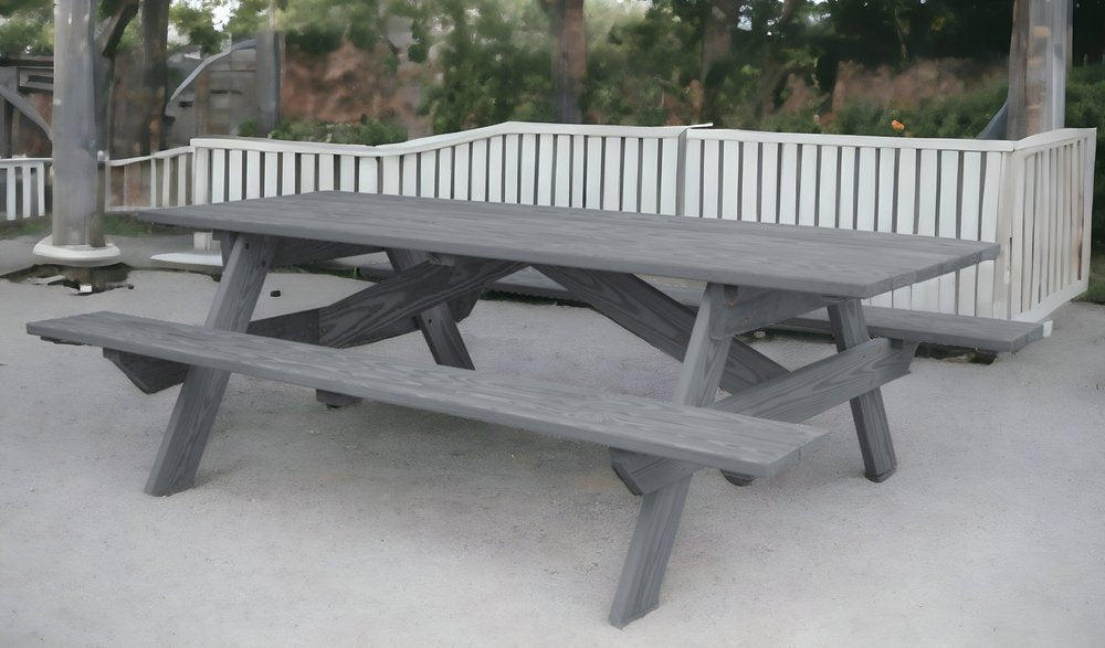 94" Gray Solid Wood Outdoor Picnic Table HomeRoots