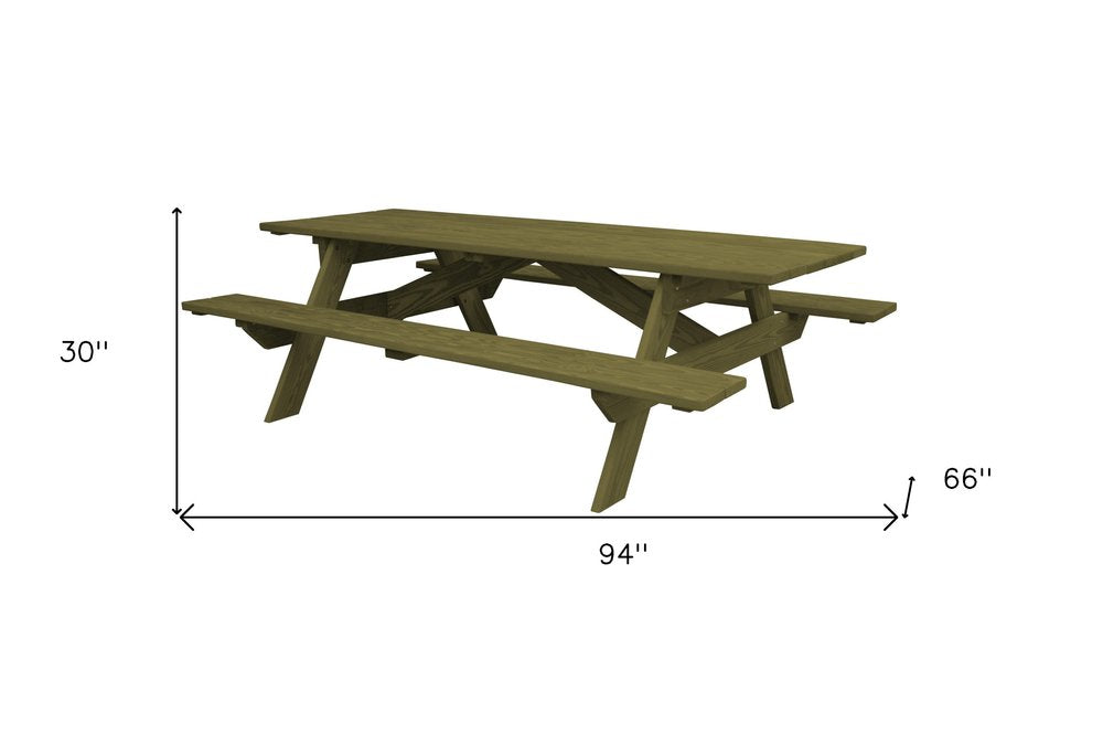 94" Green Solid Wood Outdoor Picnic Table HomeRoots