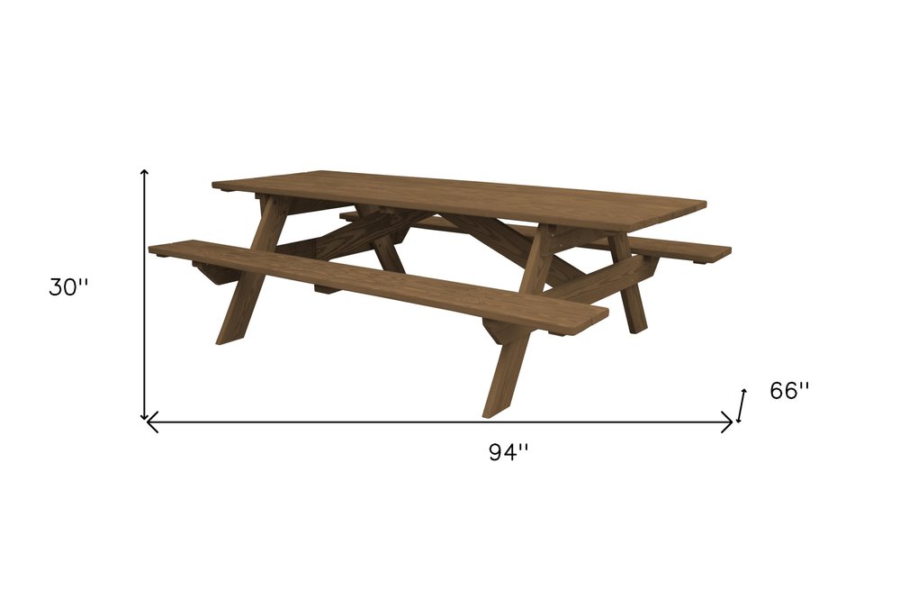 94" Brown Solid Wood Outdoor Picnic Table HomeRoots