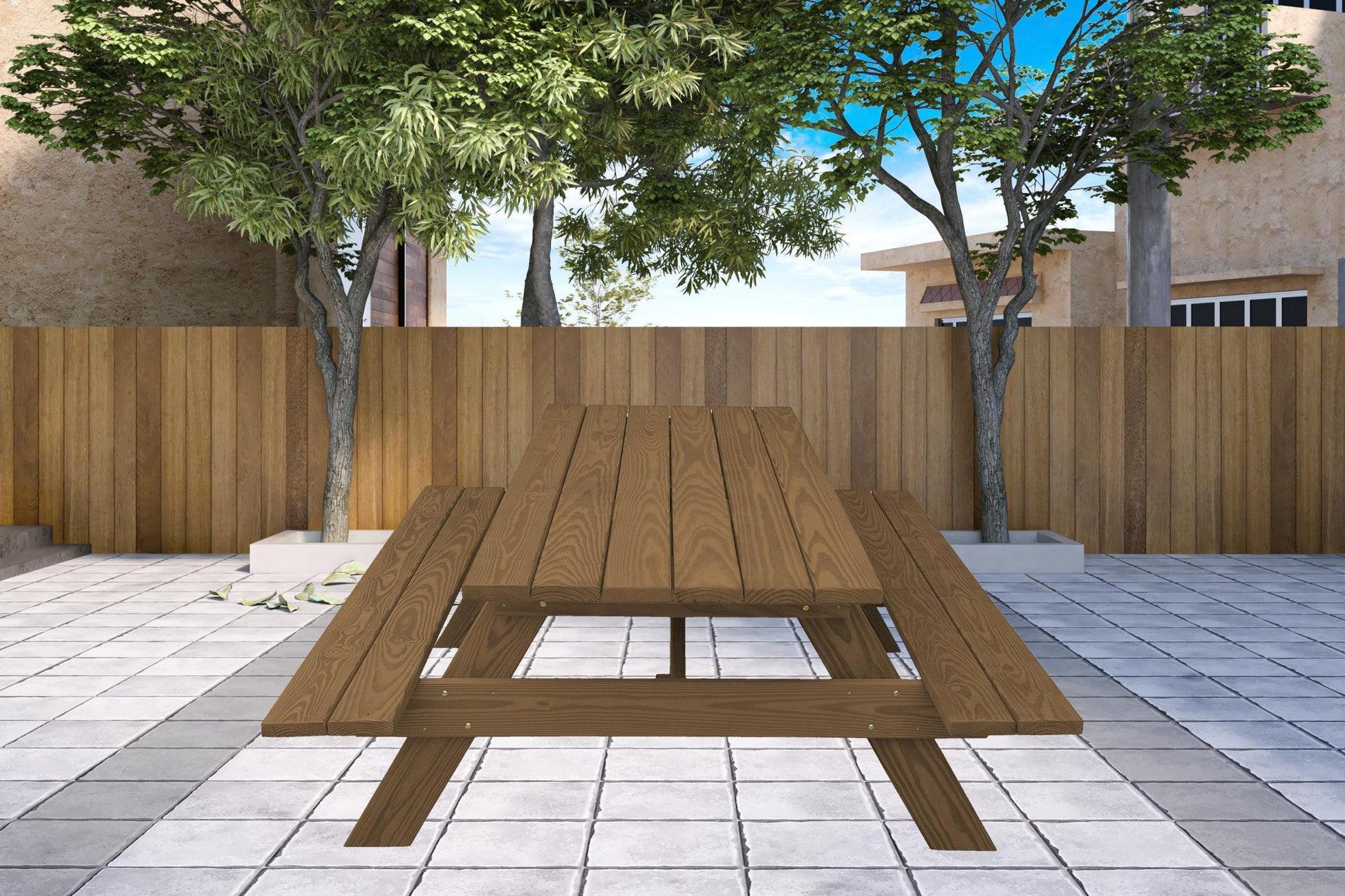 94" Wood Brown Solid Wood Outdoor Picnic Table - FurniFindUSA