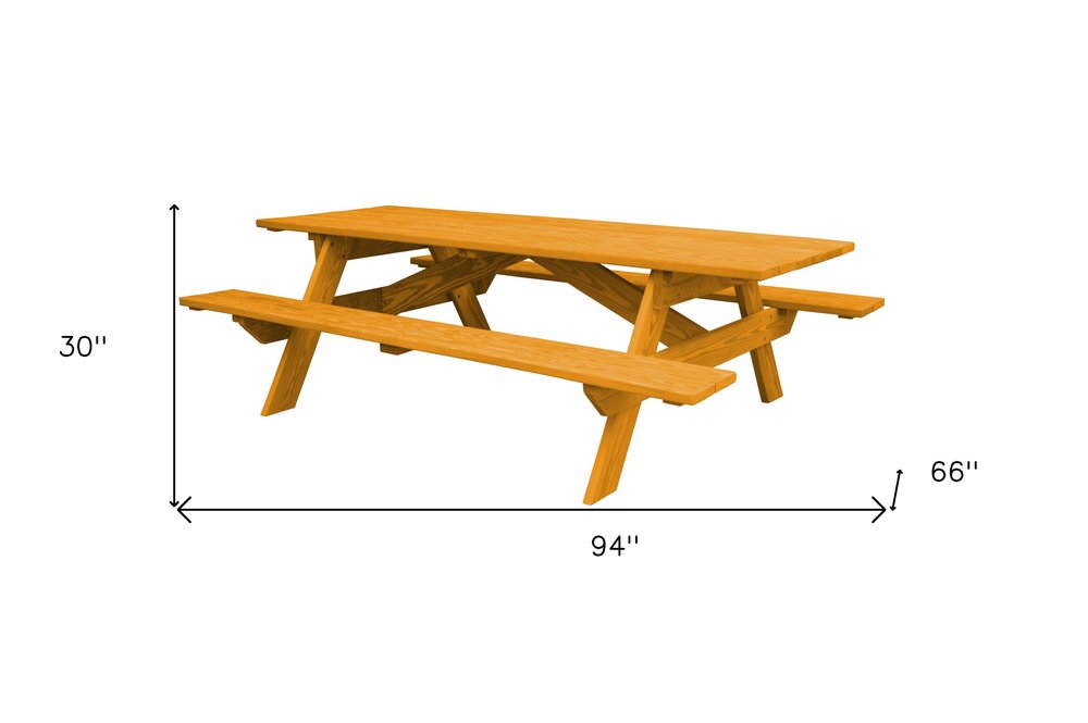 94" Natural Solid Wood Outdoor Picnic Table HomeRoots