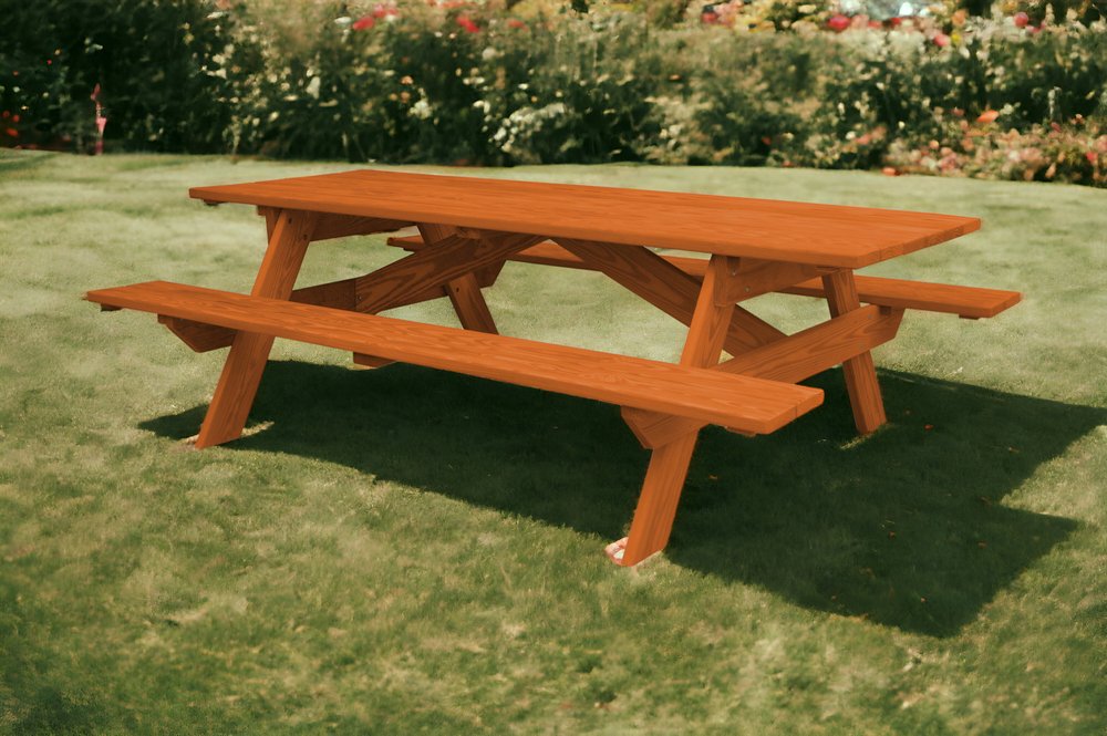 94" Red Solid Wood Outdoor Picnic Table HomeRoots