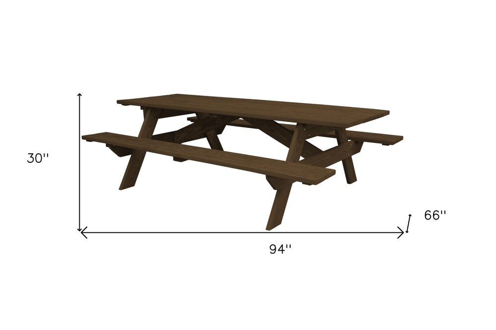 94" Dark Brown Solid Wood Outdoor Picnic Table HomeRoots