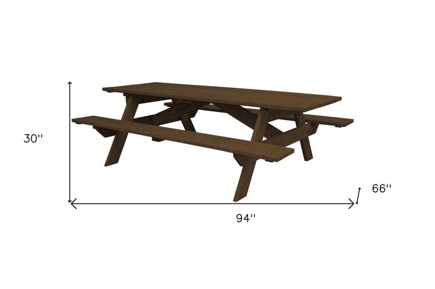 94" Dark Brown Solid Wood Outdoor Picnic Table - FurniFindUSA