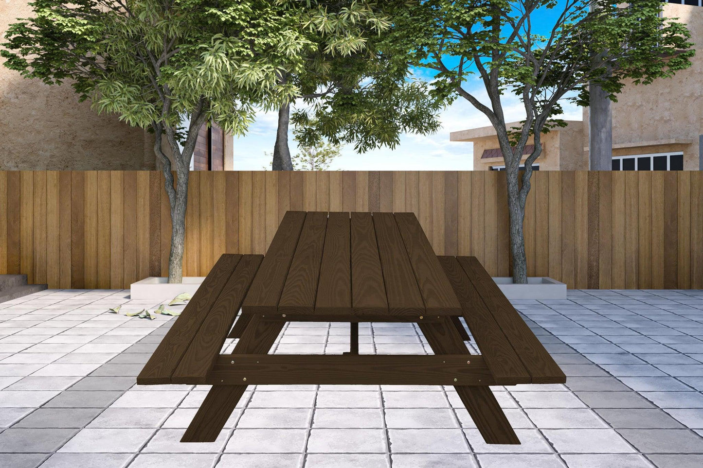 94" Dark Brown Solid Wood Outdoor Picnic Table - FurniFindUSA