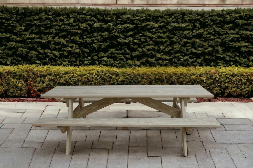94" Natural Solid Wood Outdoor Picnic Table HomeRoots