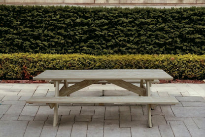 94" Natural Solid Wood Outdoor Picnic Table HomeRoots