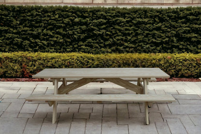 94" Natural Solid Wood Outdoor Picnic Table HomeRoots