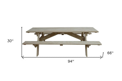 94" Natural Solid Wood Outdoor Picnic Table HomeRoots