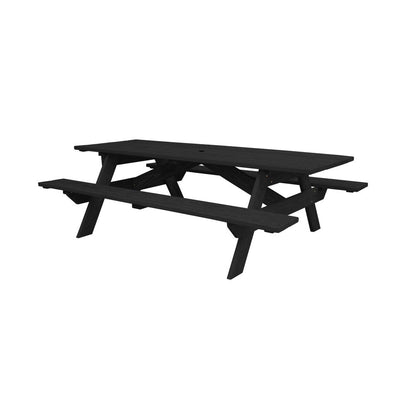Black Solid Wood Dining Set with Two Benches With Umbrella Hole HomeRoots