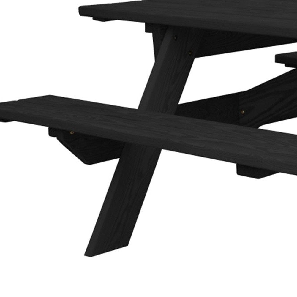 Black Solid Wood Dining Set with Two Benches With Umbrella Hole HomeRoots