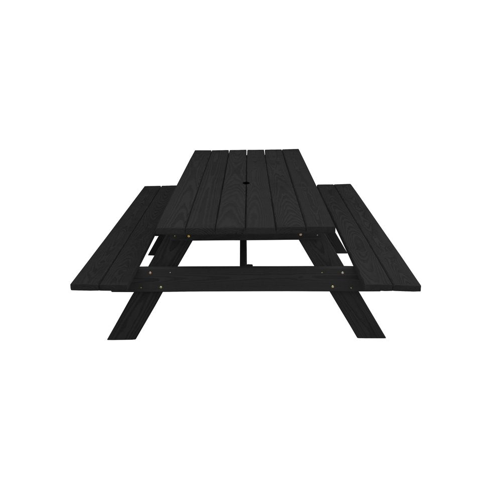 Black Solid Wood Dining Set with Two Benches With Umbrella Hole HomeRoots