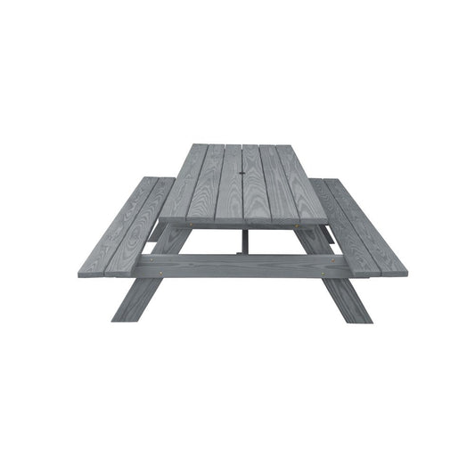 94" Gray Solid Wood Outdoor Picnic Table with Umbrella Hole HomeRoots