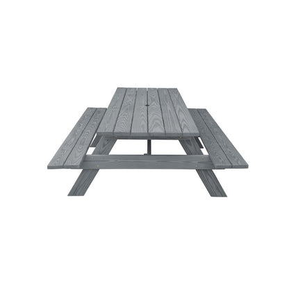 94" Gray Solid Wood Outdoor Picnic Table with Umbrella Hole HomeRoots