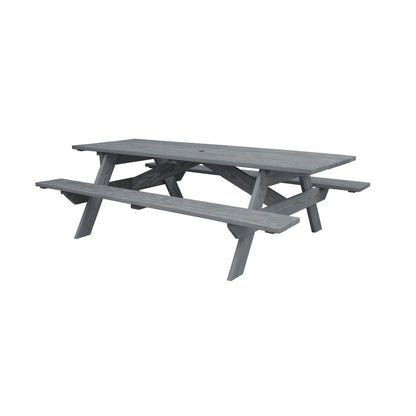 94" Gray Solid Wood Outdoor Picnic Table with Umbrella Hole HomeRoots