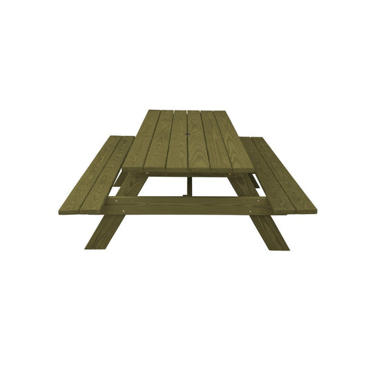 94" Green Solid Wood Outdoor Picnic Table with Umbrella Hole HomeRoots