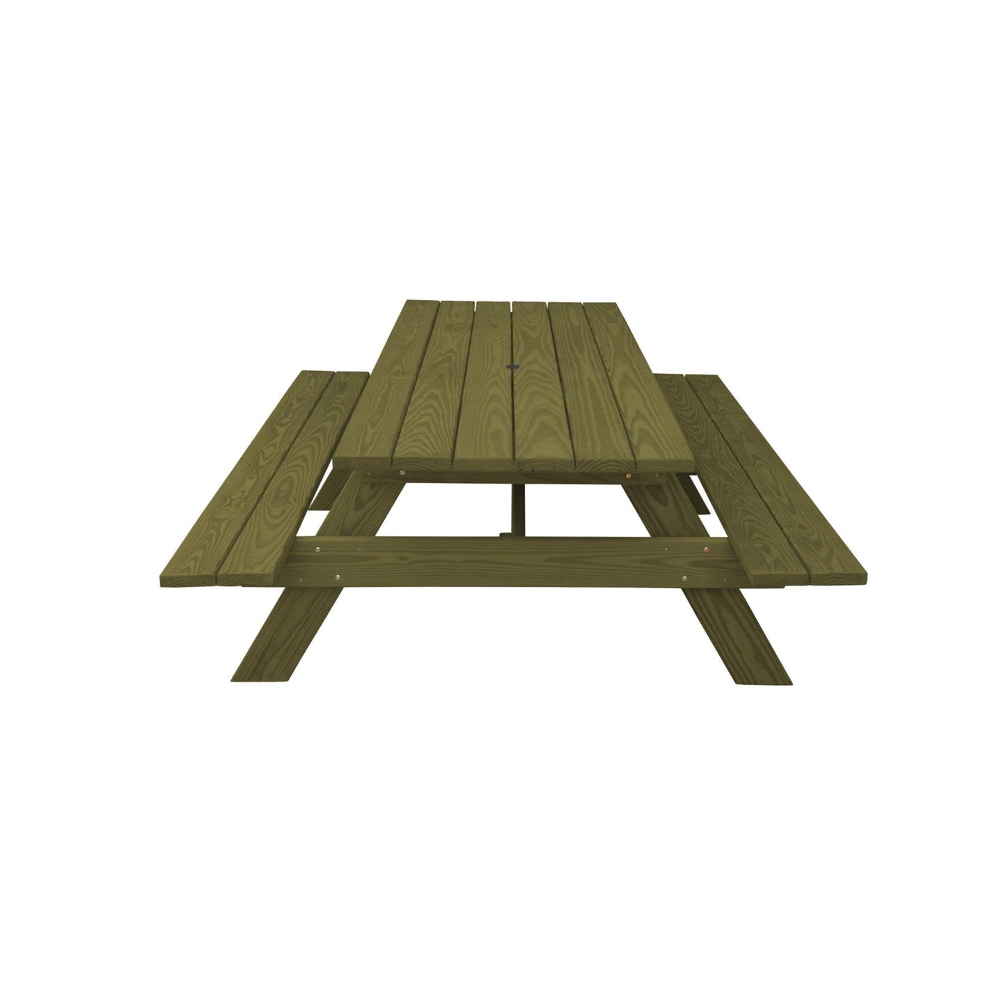 94" Green Solid Wood Outdoor Picnic Table with Umbrella Hole - FurniFindUSA