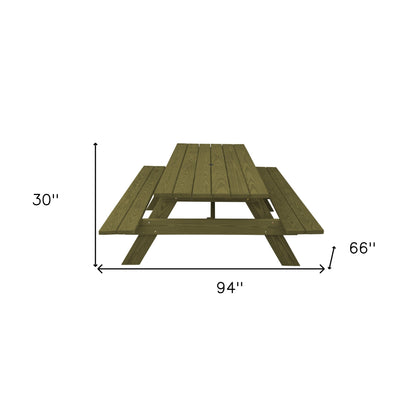 94" Green Solid Wood Outdoor Picnic Table with Umbrella Hole