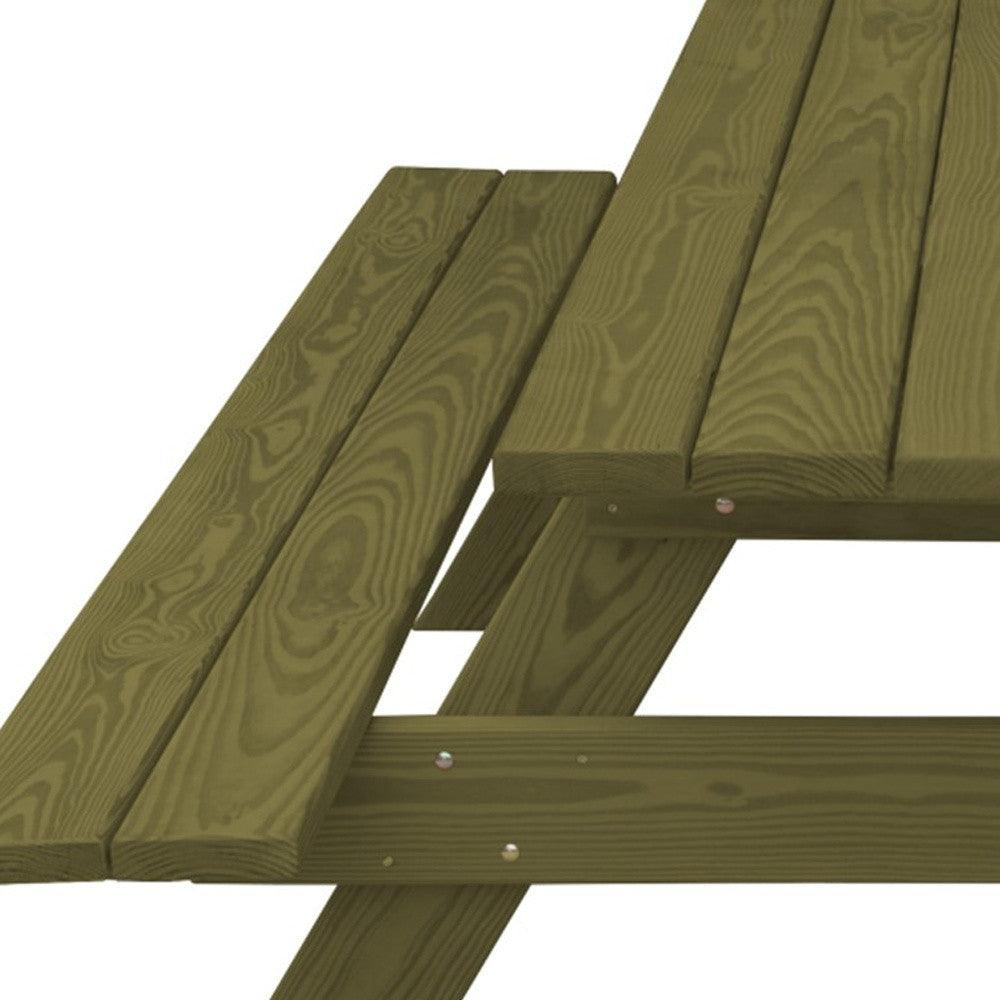 94" Green Solid Wood Outdoor Picnic Table with Umbrella Hole - FurniFindUSA