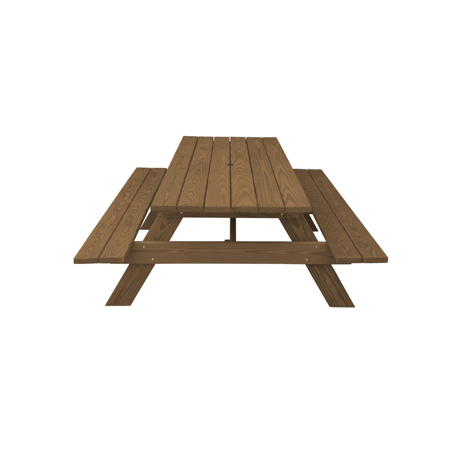 94" Wood Brown Solid Wood Outdoor Picnic Table with Umbrella Hole - FurniFindUSA