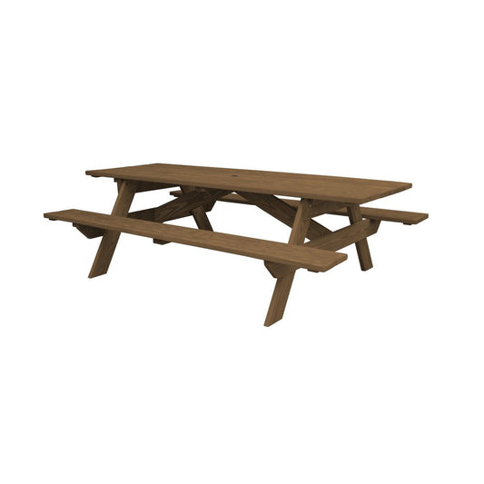 94" Brown Solid Wood Outdoor Picnic Table with Umbrella Hole HomeRoots