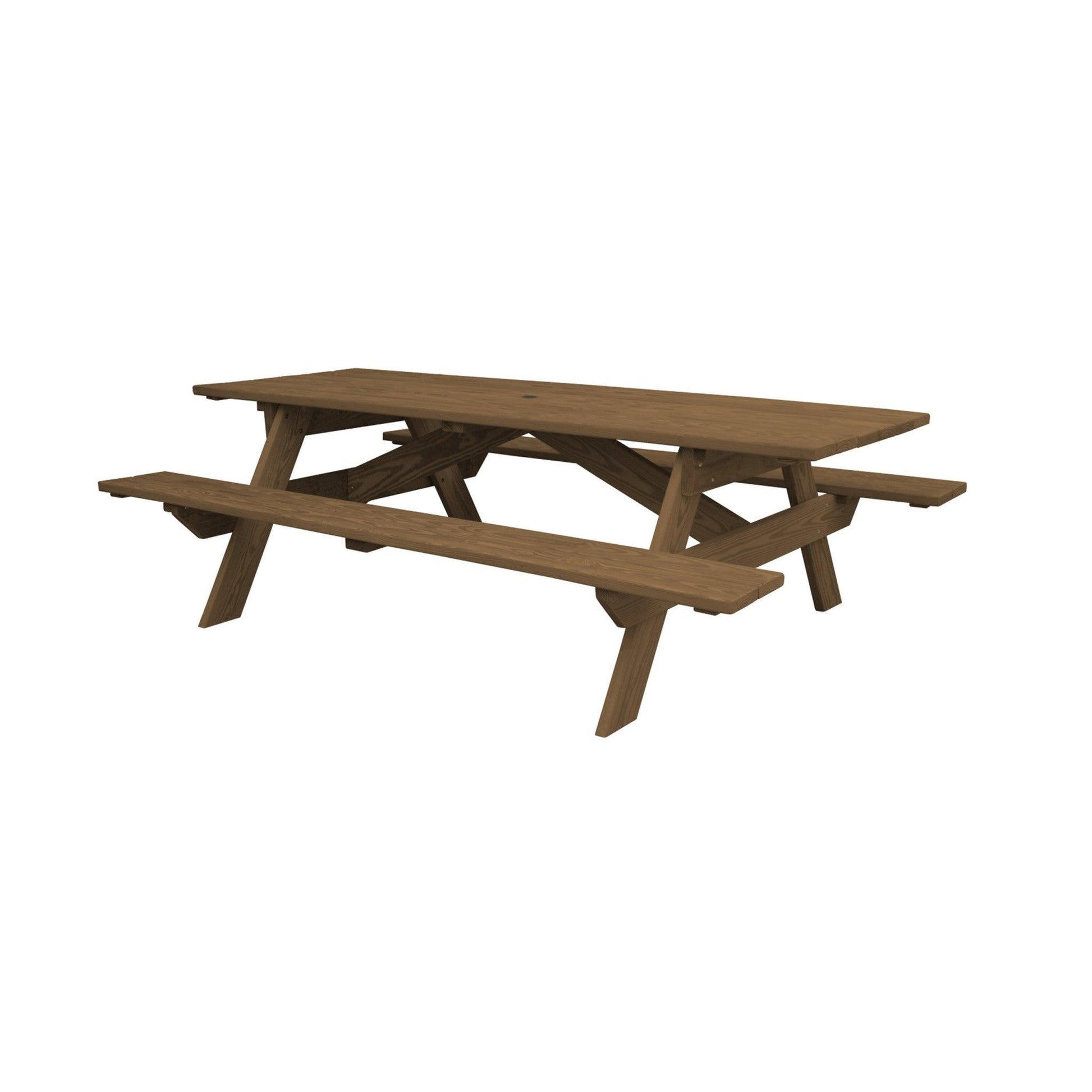 94" Wood Brown Solid Wood Outdoor Picnic Table with Umbrella Hole - FurniFindUSA