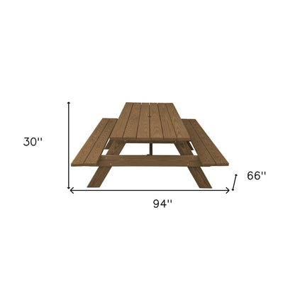 94" Brown Solid Wood Outdoor Picnic Table with Umbrella Hole HomeRoots