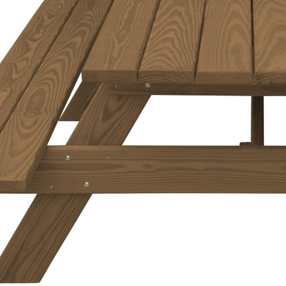 94" Wood Brown Solid Wood Outdoor Picnic Table with Umbrella Hole - FurniFindUSA