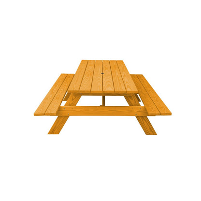 94" Natural Solid Wood Outdoor Picnic Table with Umbrella Hole HomeRoots