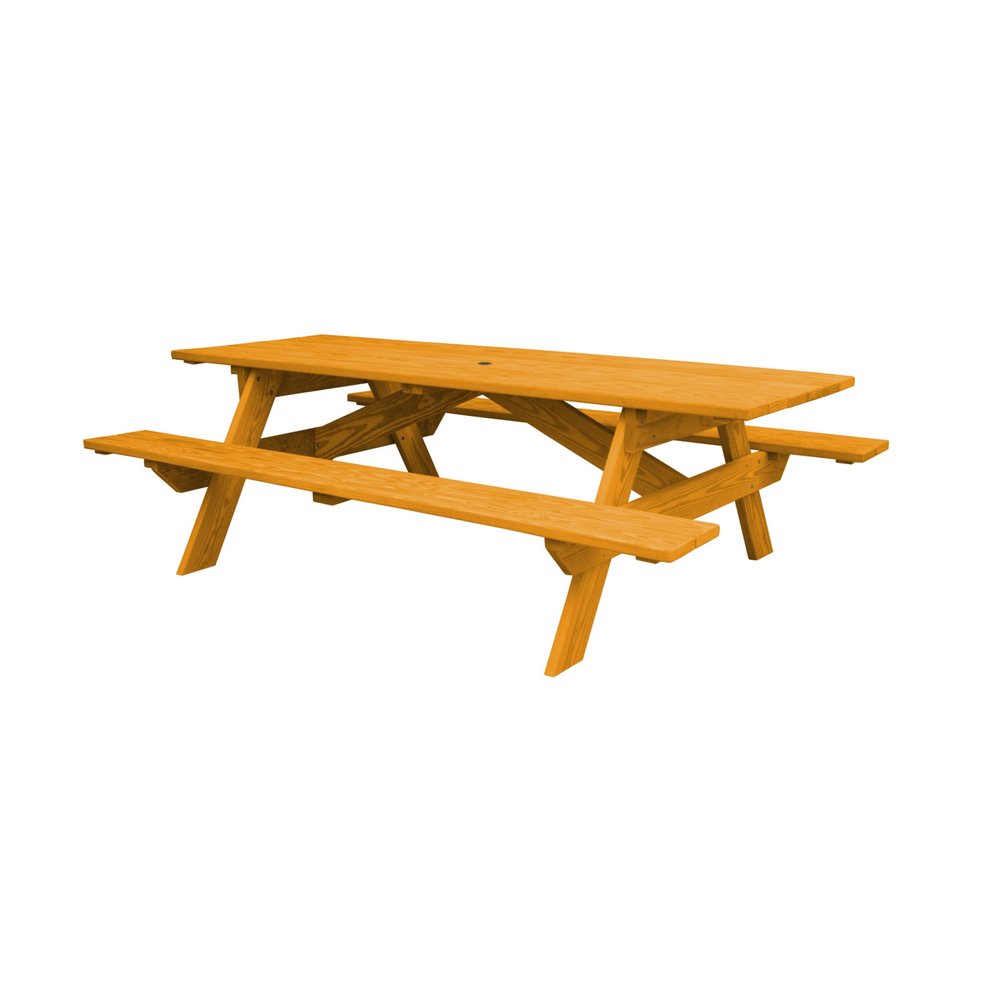 94" Natural Solid Wood Outdoor Picnic Table with Umbrella Hole HomeRoots
