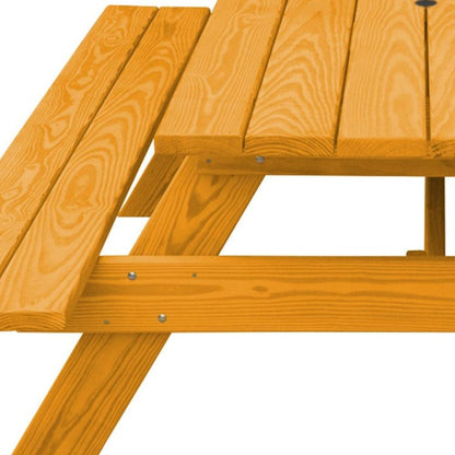 94" Natural Solid Wood Outdoor Picnic Table with Umbrella Hole - FurniFindUSA