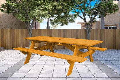 94" Natural Solid Wood Outdoor Picnic Table with Umbrella Hole - FurniFindUSA