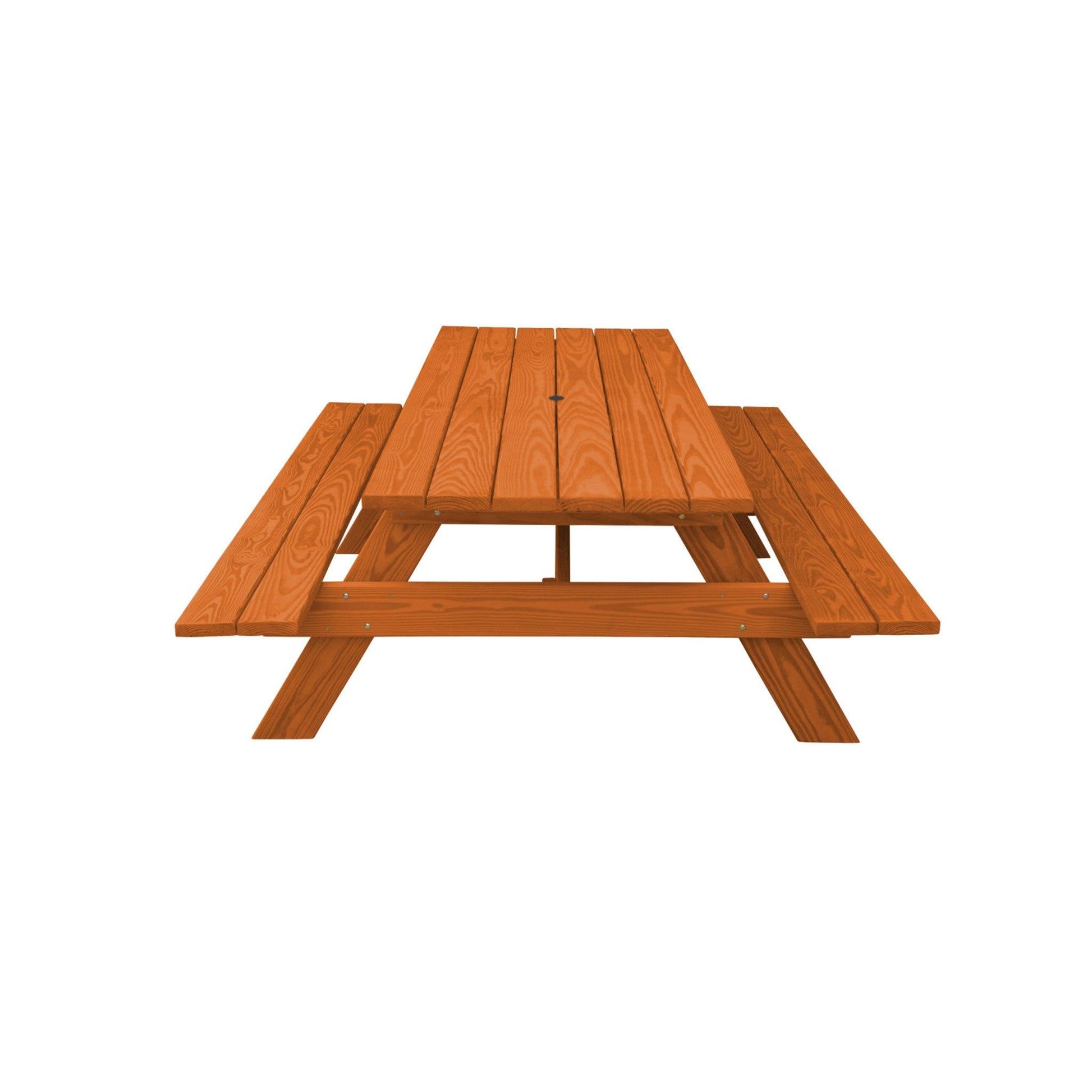 94" Redwood Solid Wood Outdoor Picnic Table with Umbrella Hole - FurniFindUSA