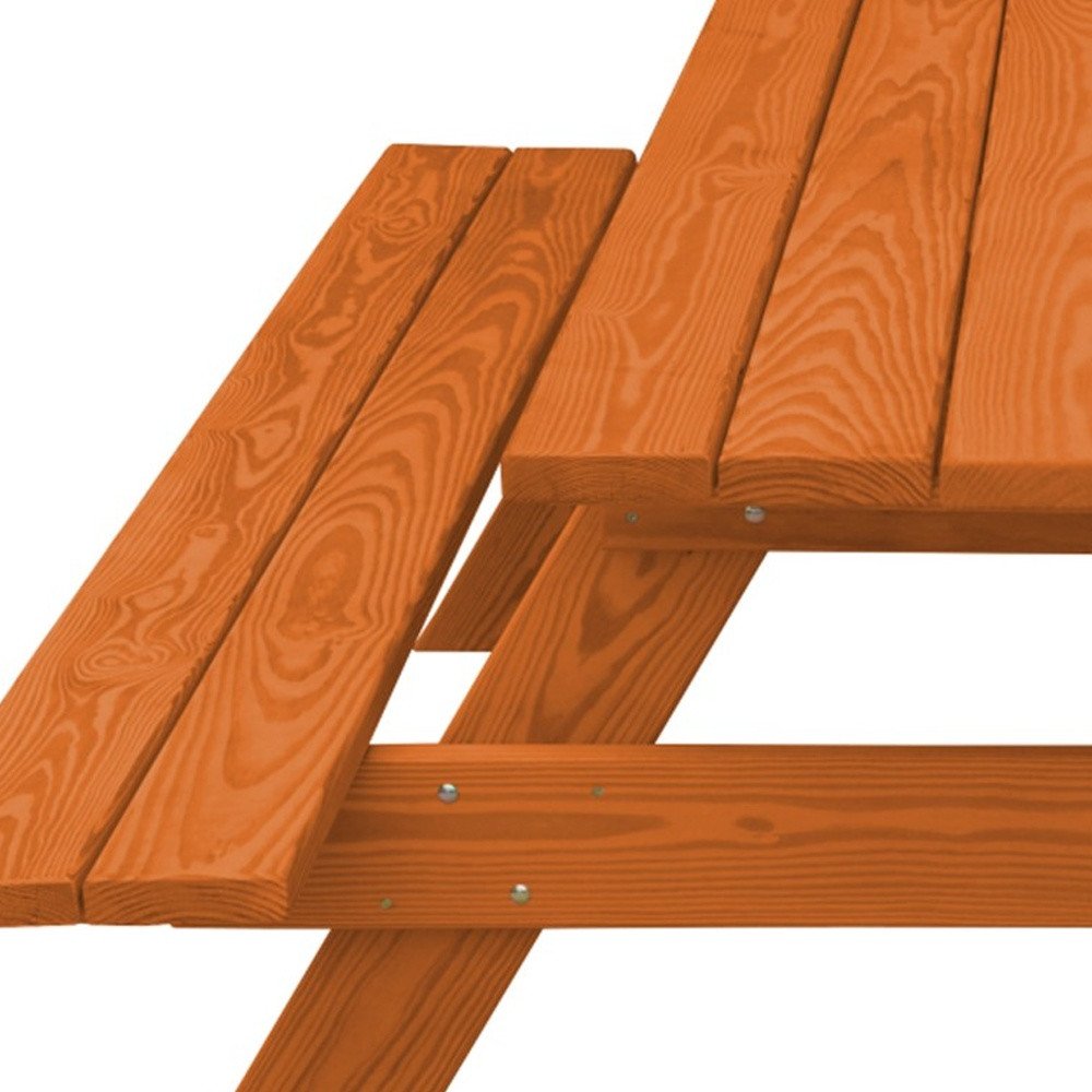 94" Brown Solid Wood Outdoor Picnic Table with Umbrella Hole HomeRoots