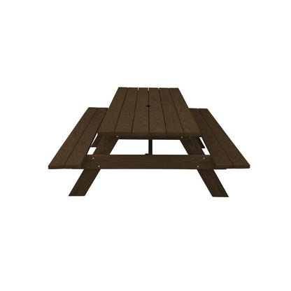94" Dark Brown Solid Wood Outdoor Picnic Table with Umbrella Hole HomeRoots