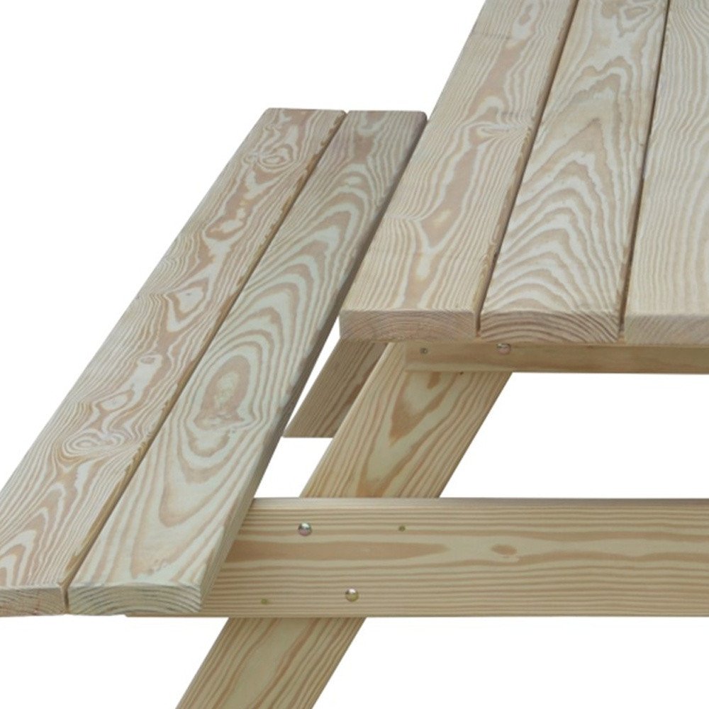 94" Beige Solid Wood Outdoor Picnic Table with Umbrella Hole HomeRoots