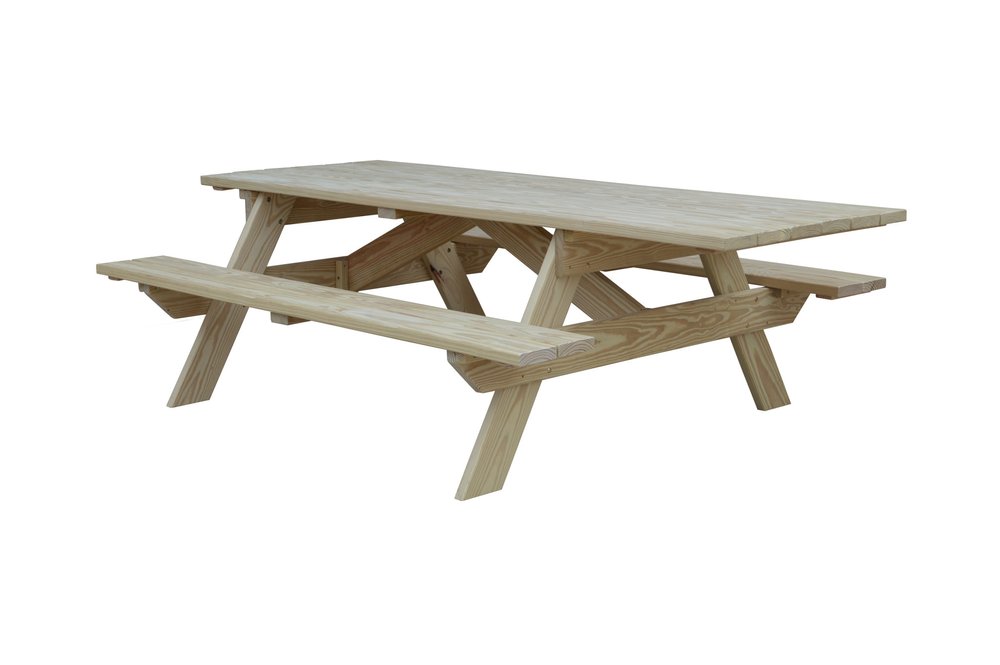 94" Natural Solid Wood Outdoor Picnic Table HomeRoots