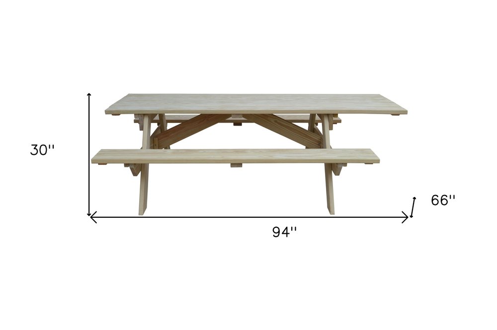 94" Natural Solid Wood Outdoor Picnic Table HomeRoots