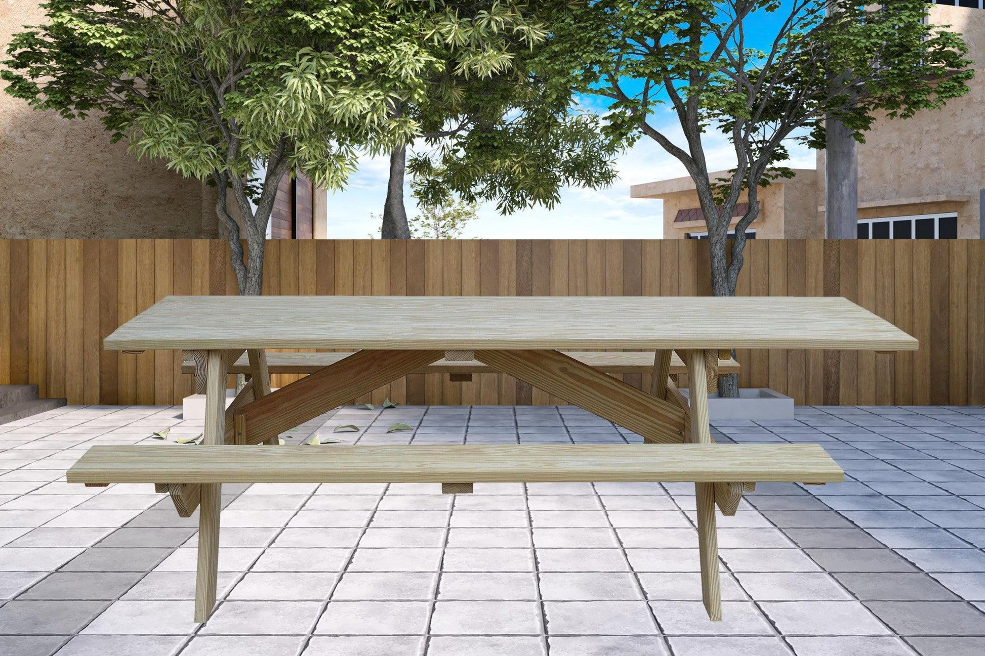 94" Natural Solid Wood Outdoor Picnic Table - FurniFindUSA
