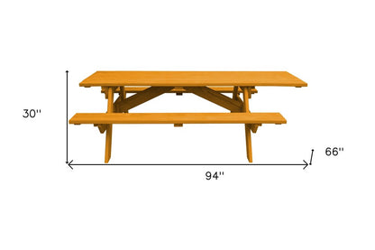 94" Natural Solid Wood Outdoor Picnic Table HomeRoots