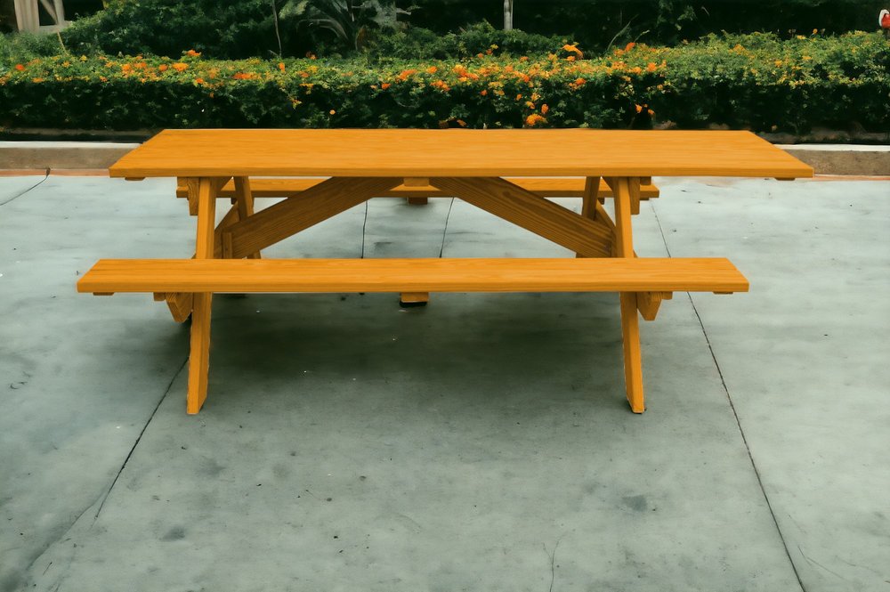 94" Natural Solid Wood Outdoor Picnic Table HomeRoots