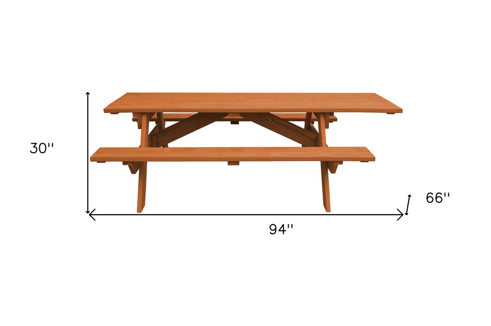 94" Brown Solid Wood Outdoor Picnic Table HomeRoots