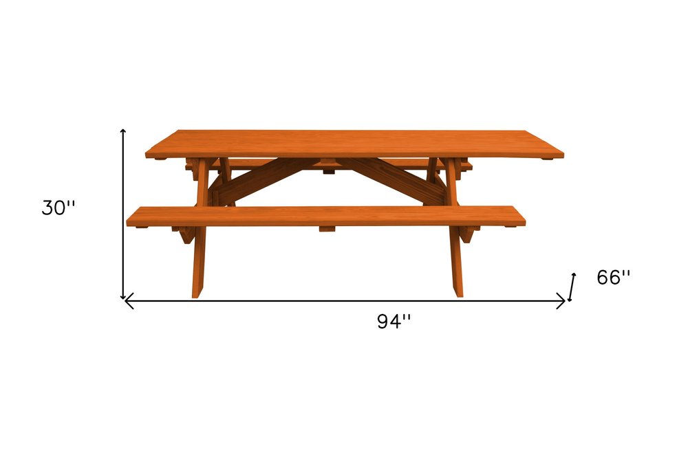 94" Redwood Solid Wood Outdoor Picnic Table HomeRoots