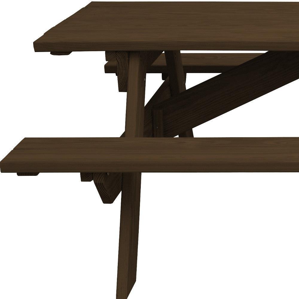 94" Dark Brown Solid Wood Outdoor Picnic Table - FurniFindUSA