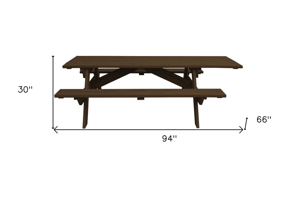 94" Dark Brown Solid Wood Outdoor Picnic Table HomeRoots