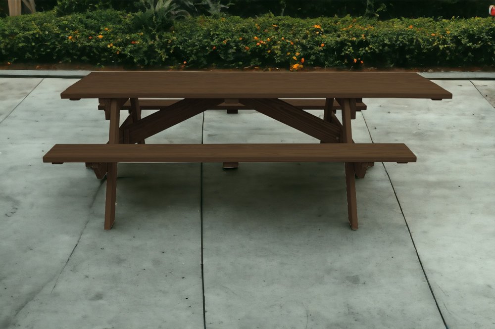 94" Dark Brown Solid Wood Outdoor Picnic Table HomeRoots