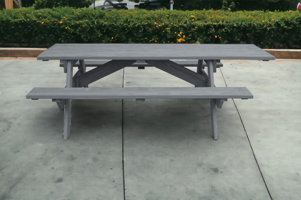 94" Gray Solid Wood Outdoor Picnic Table HomeRoots
