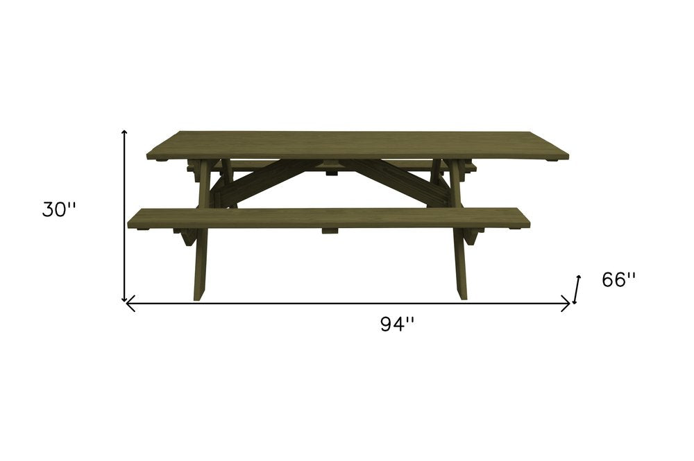 94" Green Solid Wood Outdoor Picnic Table HomeRoots