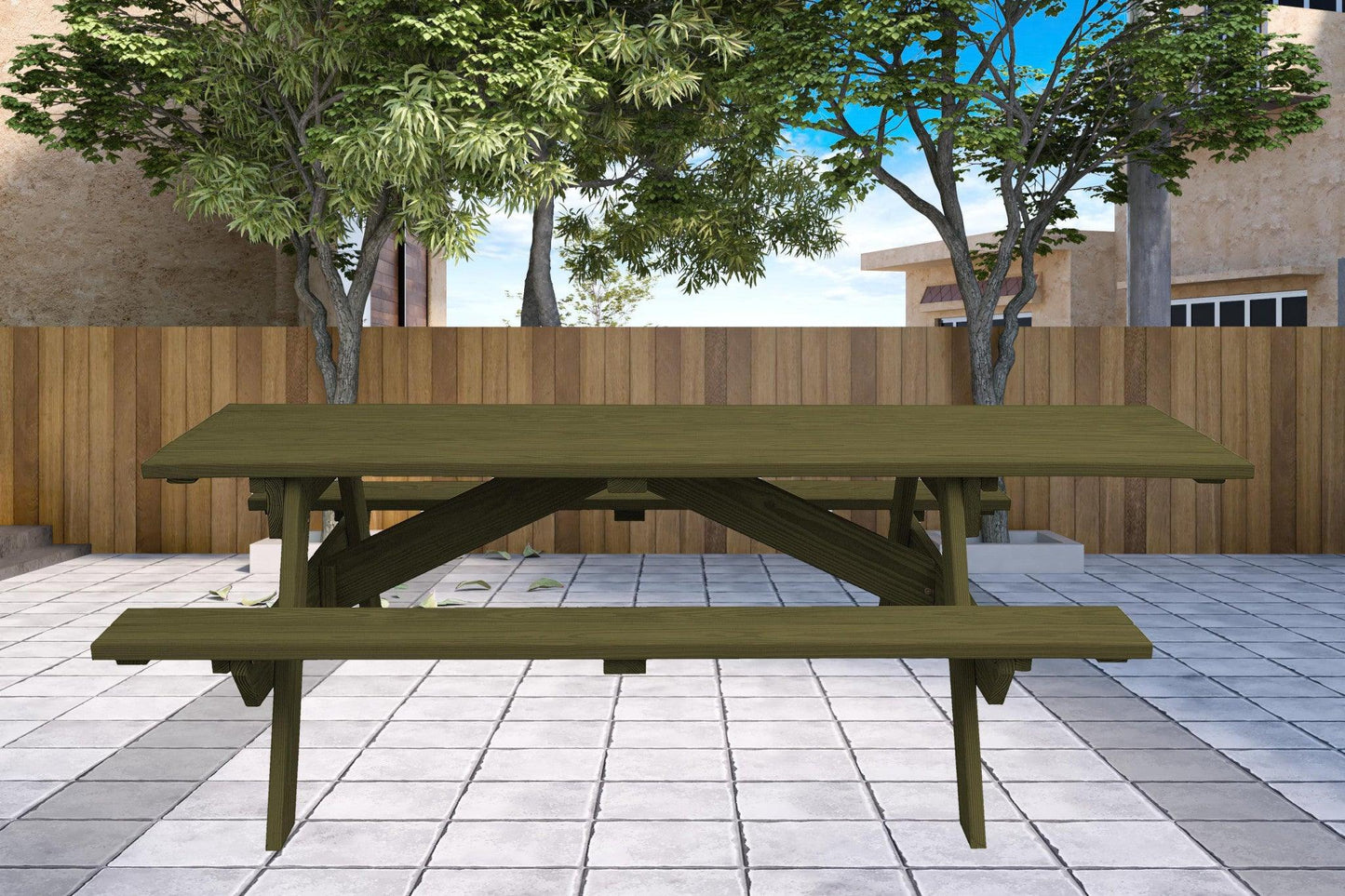 94" Green Solid Wood Outdoor Picnic Table - FurniFindUSA